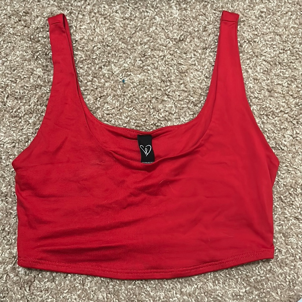 Red slim fitting crop top.